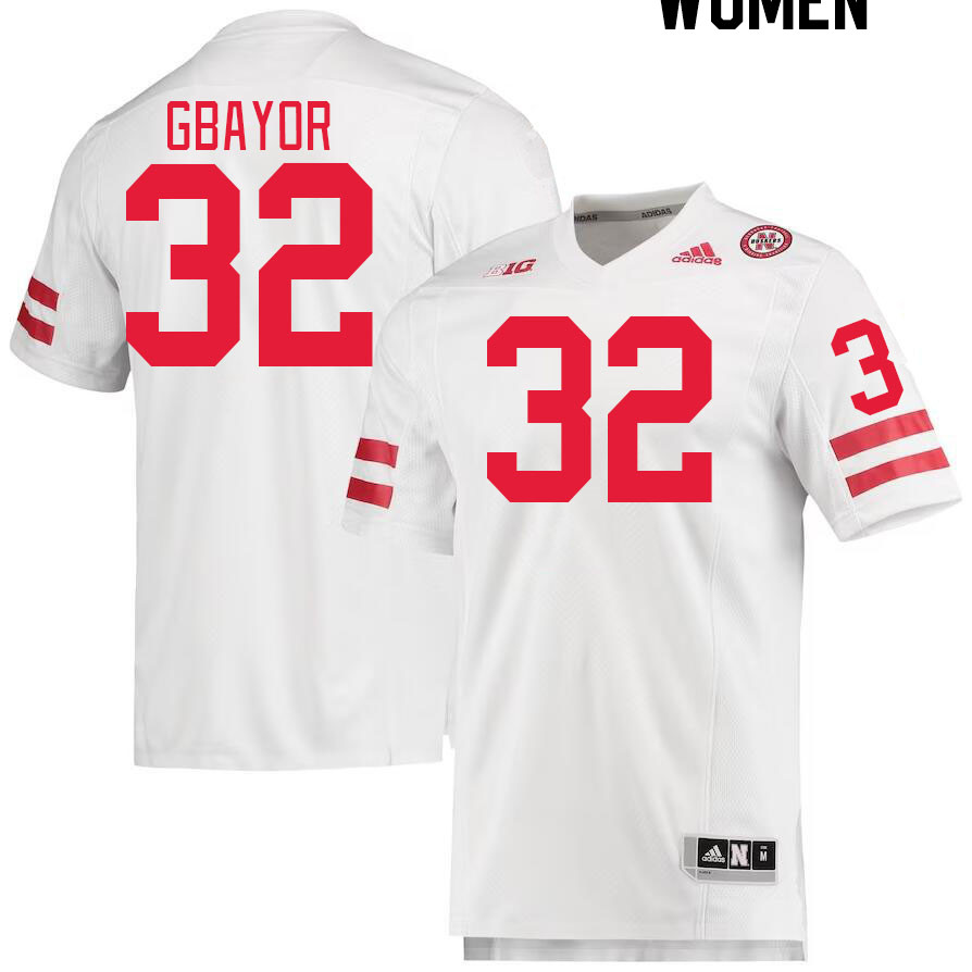 Women #32 Mikai Gbayor Nebraska Cornhuskers College Football Jerseys Stitched Sale-White - Click Image to Close